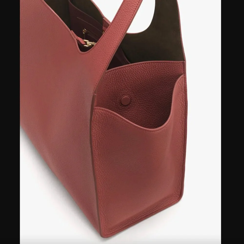 NWT Cuyana Double Loop Satchel in Dark Terracotta Pebbled Leather